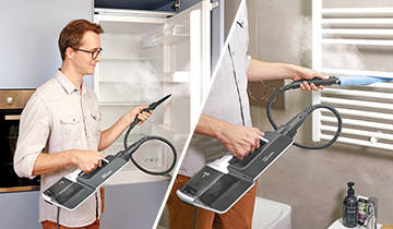 Polti Vaporetto Style cleaning radiators, fridge and bathroom fixtures