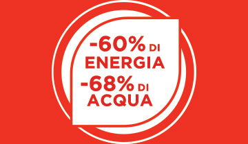 L'immagine mostra le icone di acqua e energia. Riduci i consumi con Polti Vaporella Instant: -60% di energia e -68% di acqua