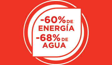 La imagen muestra los iconos de agua y energia. Consumo reducido con Polti Vaporella Instant: -60% de energia y -68% de agua