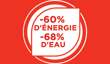 L'image montre des icônes d'eau et d'énergie. Consommation réduite avec Polti Vaporella Instant : -60% d'énergie et -68% d'eau