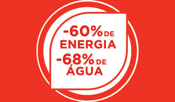 A imagem mostra icones de agua e energia. Consumo reduzido com Polti Vaporella Instant: -60% de energia e -68% de agua