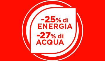 L'immagine mostra icona di acqua e energia: -27% e -25%