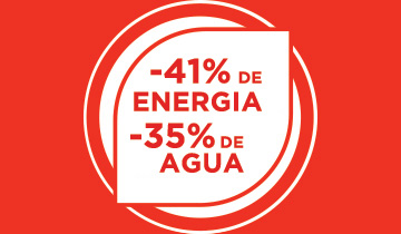 La imagen muestra los iconos de agua y energía. Consumo reducido con Polti La Vaporella XT120C: -35% de energía y -41% de agua.
