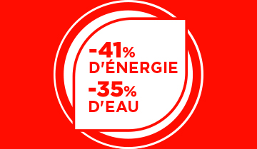 L'image montre des icônes d'eau et d'énergie. Consommation réduite avec Polti La Vaporella XT120C : -35% d'énergie et -41% d'eau