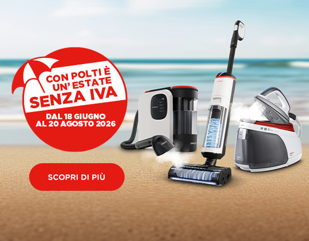 L'immagine mostra i 3 prodotti Polti compresi nella promozione cashback