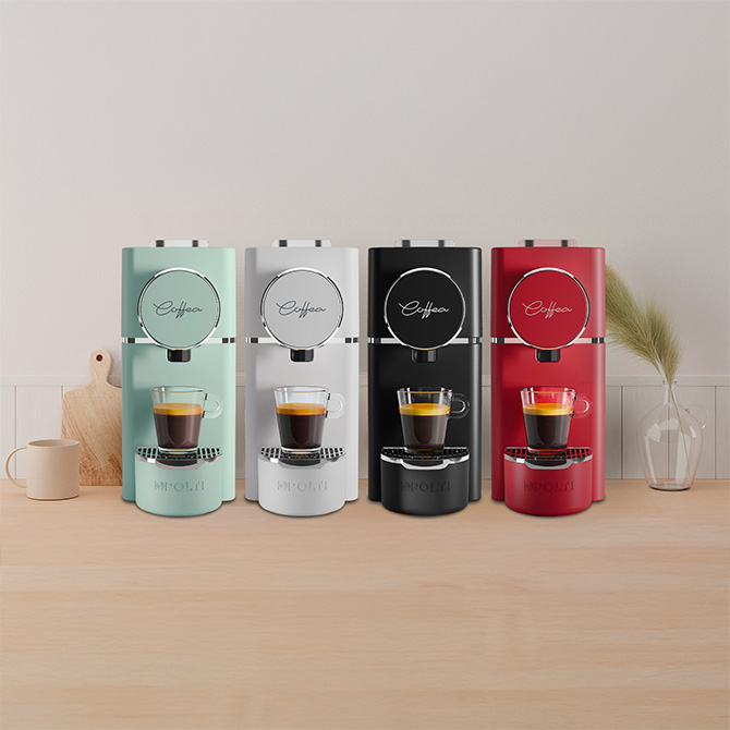 Das Bild zeigt die Auswahl an Polti Coffea-Kaffeemaschinen