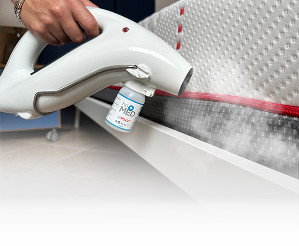 The image shows the Polti Sani System in action on a mattress