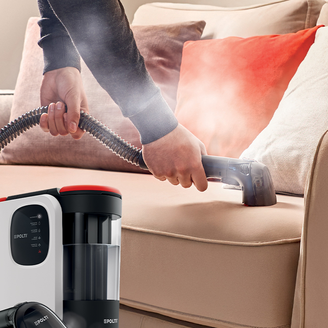 The image shows some Polti products in action
