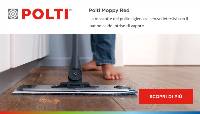Scopri di più su Polti Moppy: la scopa lavapavimenti che igienizza senza detersivi con il panno caldo intriso di vapore.
